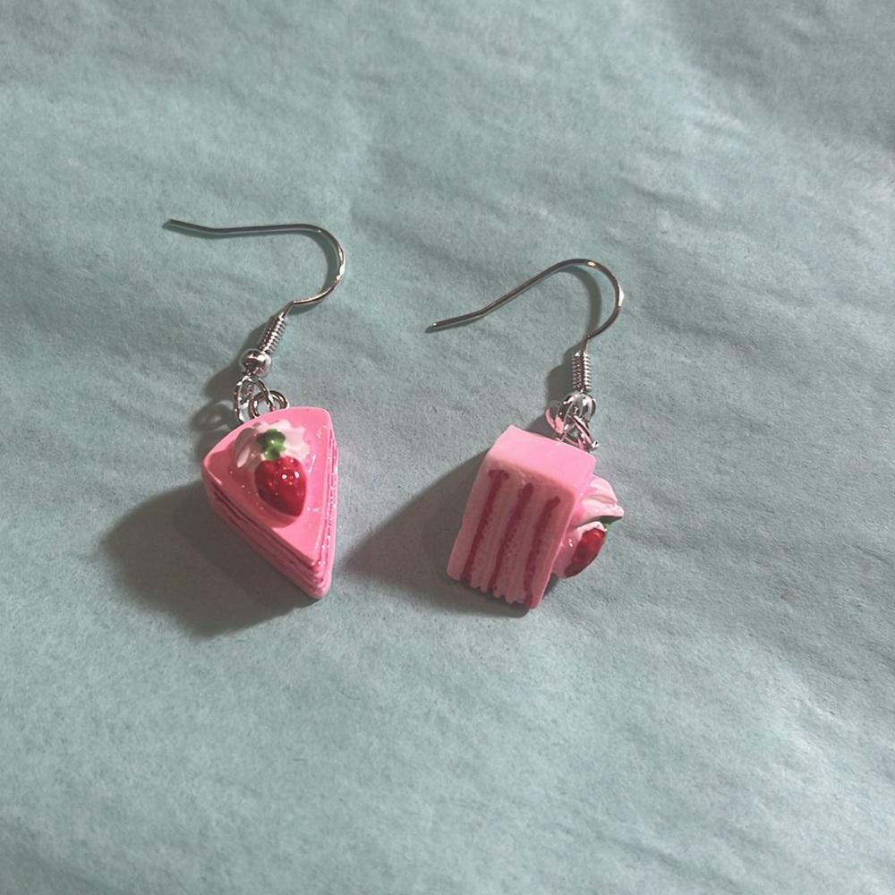 Hand Crafted Strawberry Shortcake Dangle Earrings - Picture 4 of 8